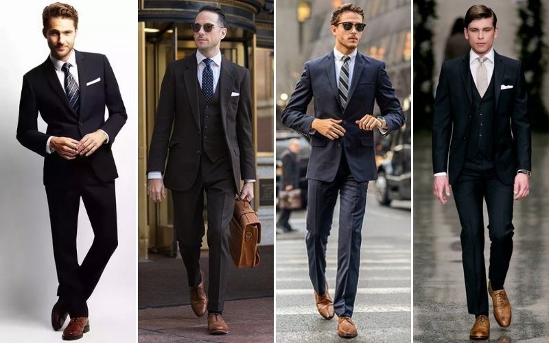 Phối hợp giày tây nam màu nâu với vest đẹp